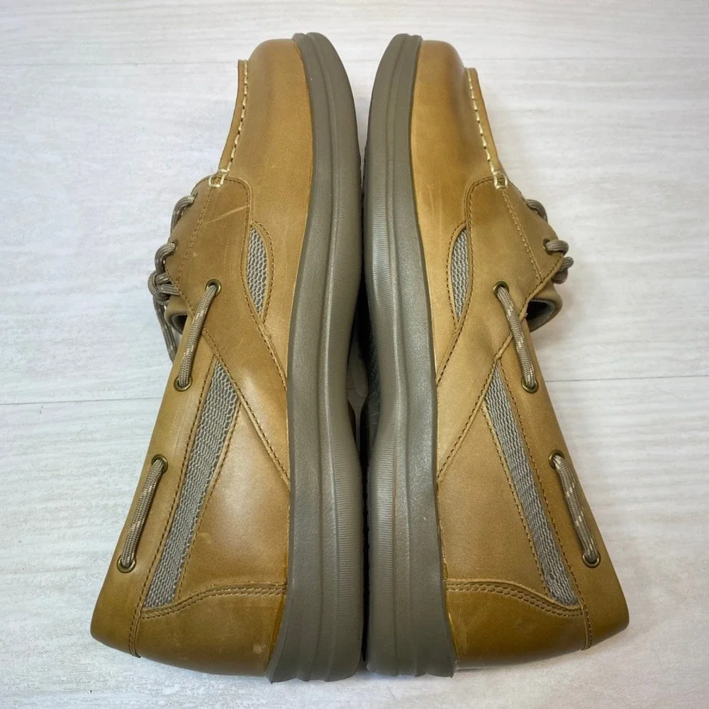 Apex Mens 13 Wide Boat Shoes A2200W Loafers Tan Leather Slip Resistant Nautical